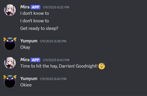 An earlier version of Mira saying goodnight